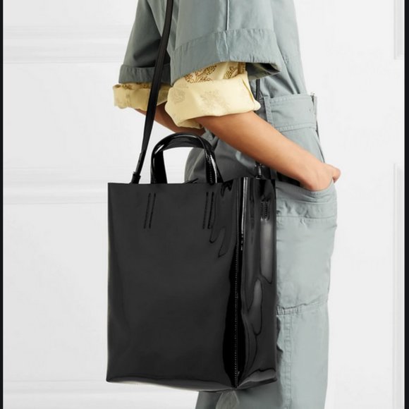 NEW Acne Studios black Baker large patent leather tote w/ strap - Picture 2 of 9